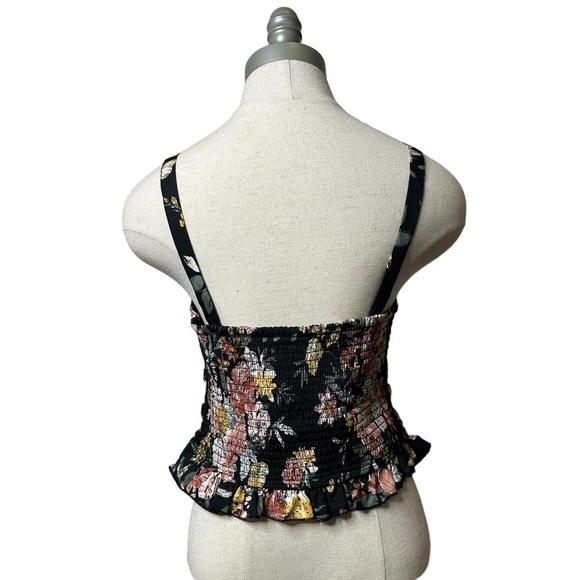 Band of Gypsies Collective Black Floral Cami Smocked Crop Top Size Large - Picture 7 of 14